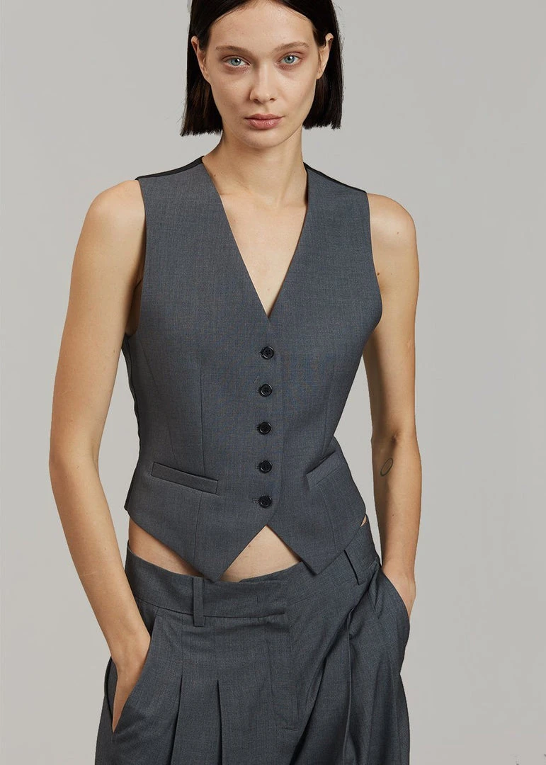 The Frankie Shop CLOTHING Gelso Waistcoat - Dark Grey Melange 4 The Frankie Shop CLOTHING Gelso Waistcoat - Dark Grey Melange