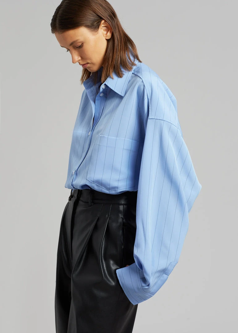 The Frankie Shop CLOTHING Georgia Fluid Stripe Shirt - Powder Blue 4 The Frankie Shop CLOTHING Georgia Fluid Stripe Shirt - Powder Blue