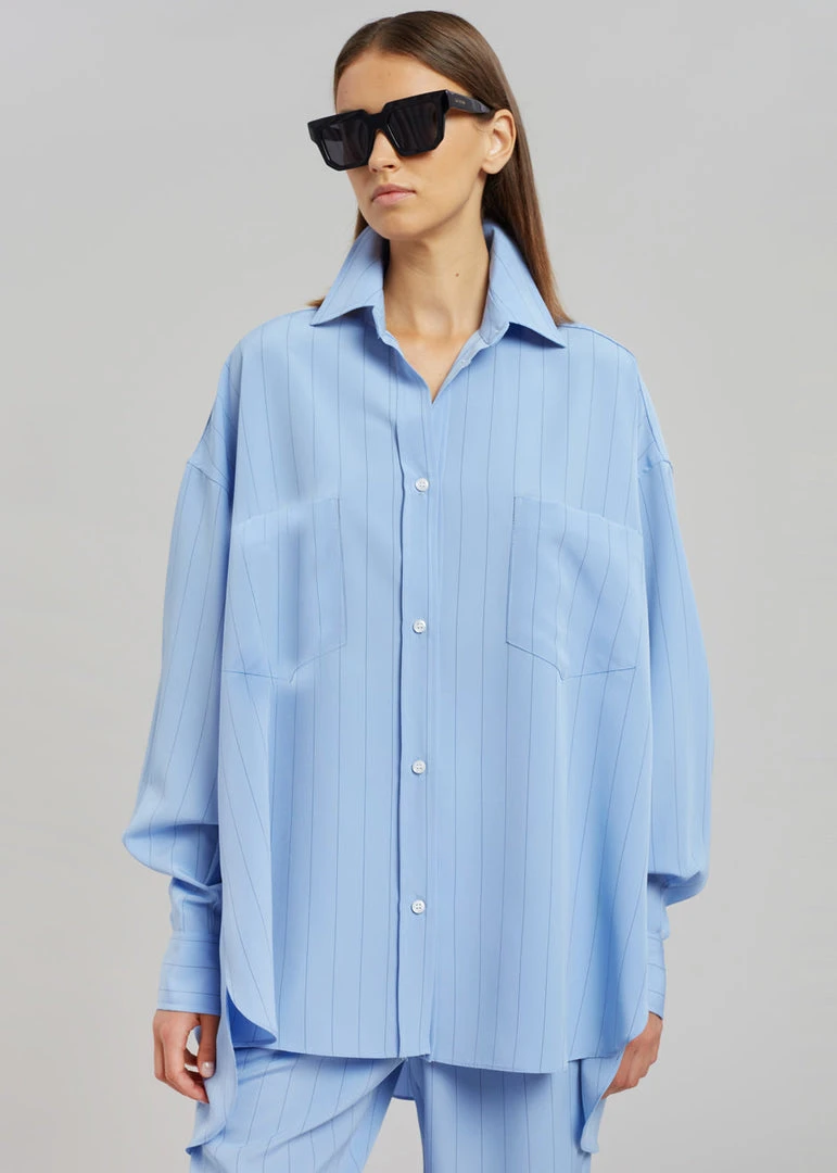 The Frankie Shop CLOTHING Georgia Fluid Stripe Shirt - Powder Blue 8 The Frankie Shop CLOTHING Georgia Fluid Stripe Shirt - Powder Blue