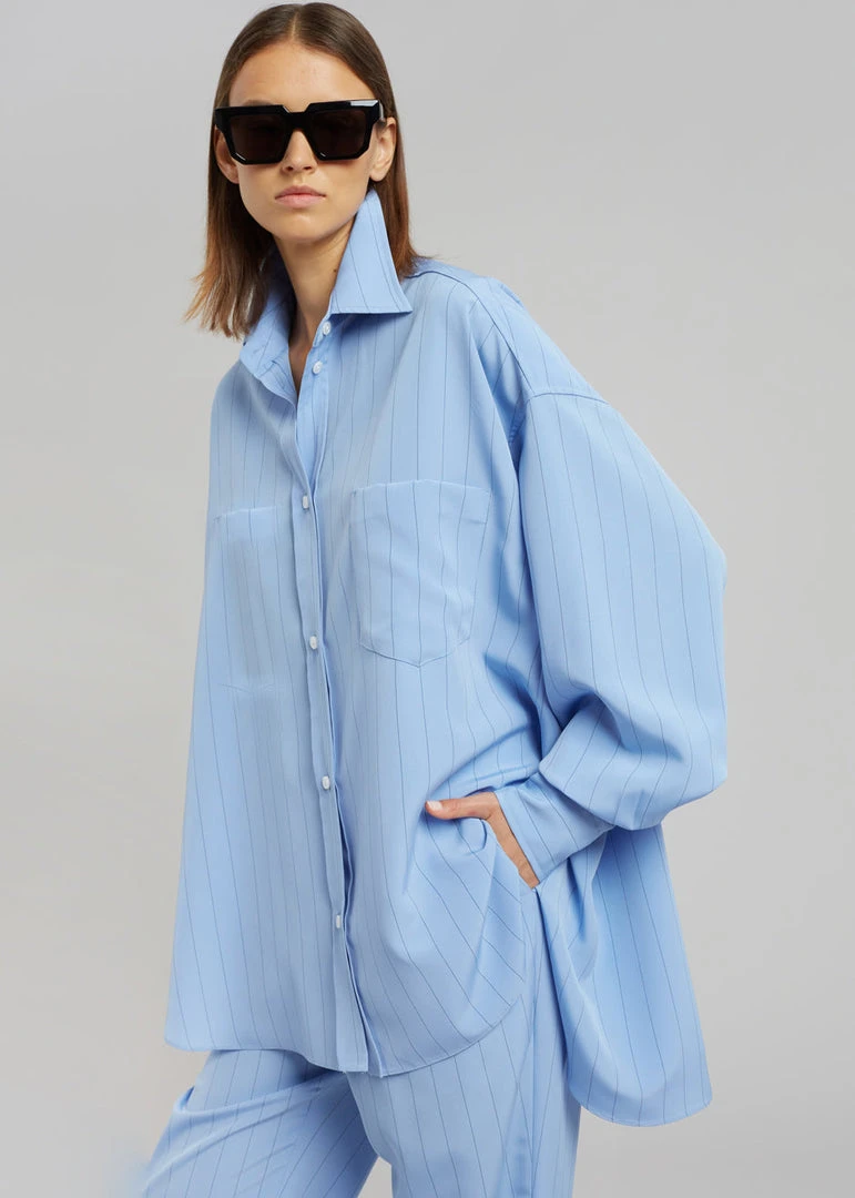 The Frankie Shop CLOTHING Georgia Fluid Stripe Shirt - Powder Blue 2 The Frankie Shop CLOTHING Georgia Fluid Stripe Shirt - Powder Blue