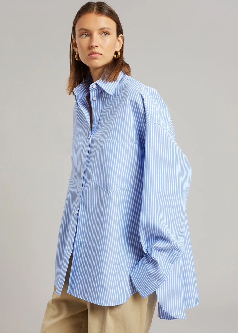 The Frankie Shop CLOTHING Georgia Stripe Shirt - White/Light Blue 5 The Frankie Shop CLOTHING Georgia Stripe Shirt - White/Light Blue