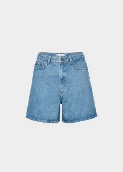 Gestuz Dena High Waist Shorts - Washed Mid Blue