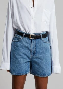 Gestuz Dena High Waist Shorts - Washed Mid Blue