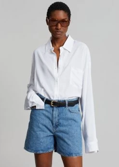 Gestuz Dena High Waist Shorts - Washed Mid Blue