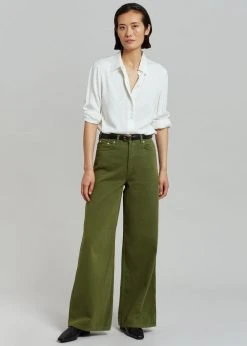 Gestuz Elma Twill Wide Pants - Chive CLOTHING