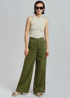 Gestuz Elma Twill Wide Pants - Chive CLOTHING