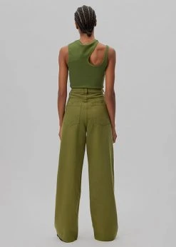 Gestuz Elma Twill Wide Pants - Chive CLOTHING