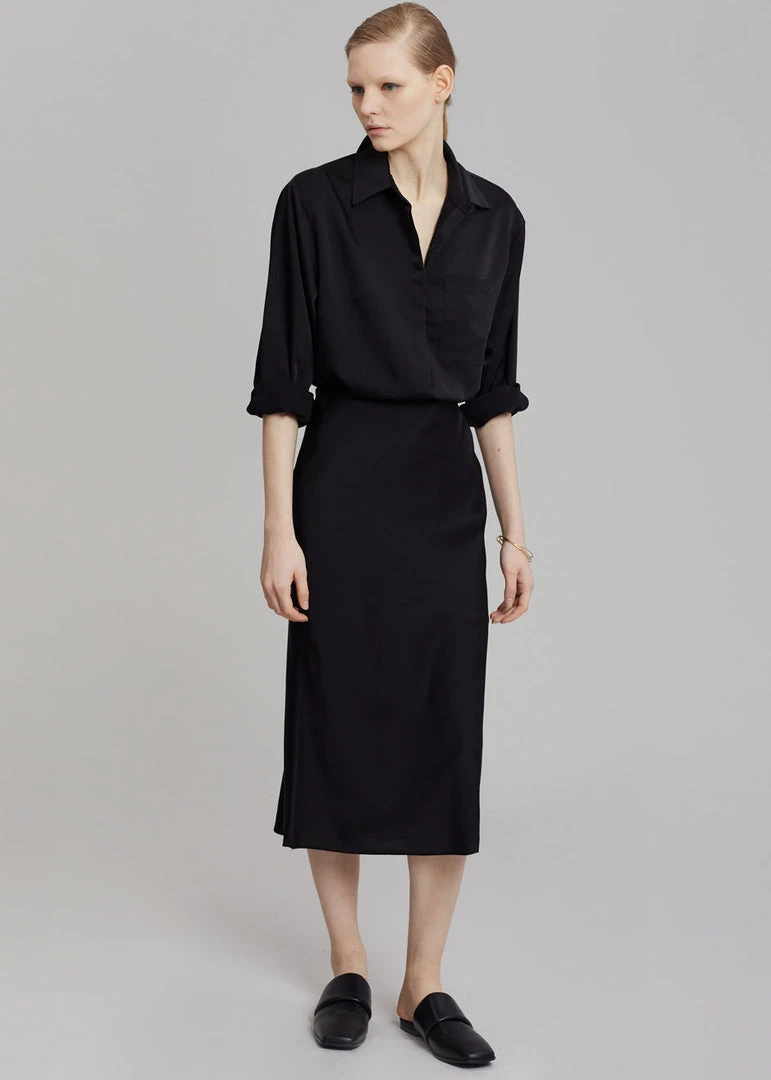 The Frankie Shop Gio Silky Midi Skirt - Black 1 The Frankie Shop Gio Silky Midi Skirt - Black