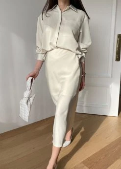 The Frankie Shop CLOTHING Gio Silky Shirt - Custard