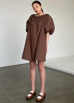 Creamvilla Greta Off Shoulder Dress - Chocolate CLOTHING