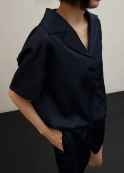 Inch Hadi Satin Shirt - Navy Vacation Edit