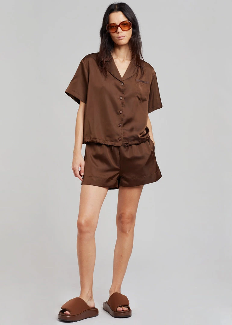 Inch Hadi Satin Shorts - Brown Vacation Edit 2 Inch Hadi Satin Shorts - Brown Vacation Edit