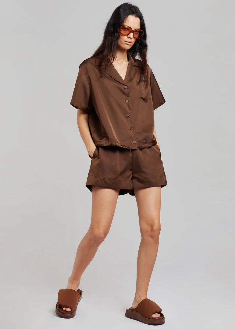 Inch Hadi Satin Shorts - Brown Vacation Edit 1 Inch Hadi Satin Shorts - Brown Vacation Edit