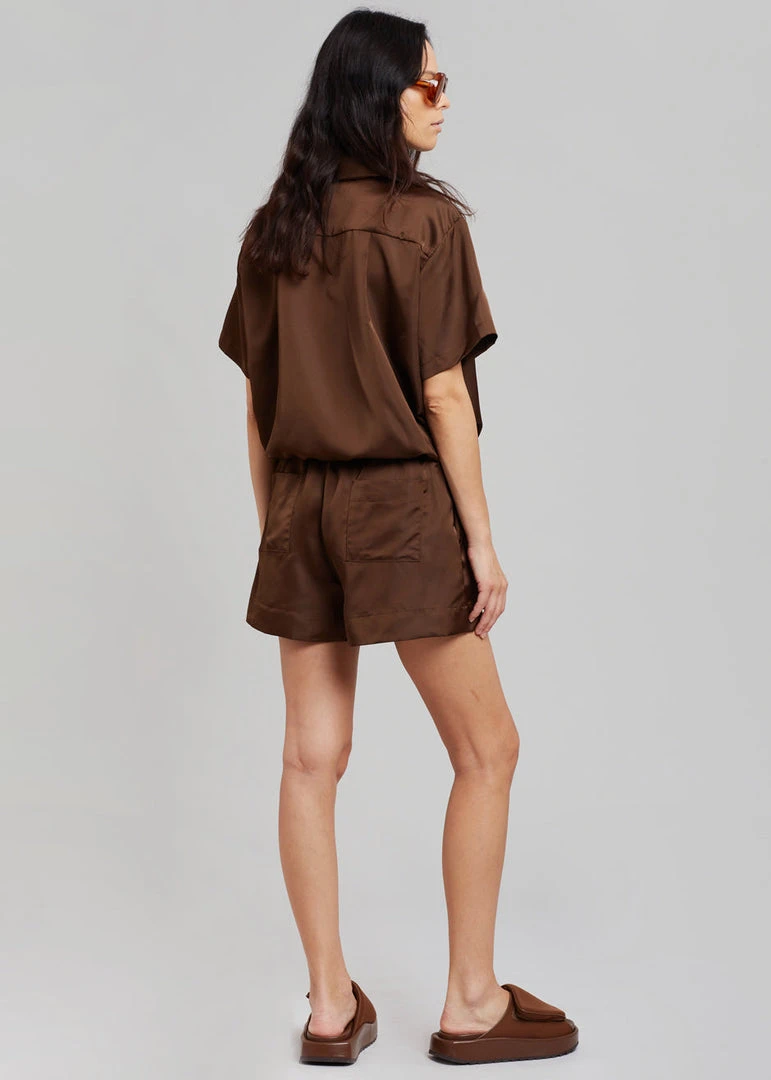 Inch Hadi Satin Shorts - Brown Vacation Edit 7 Inch Hadi Satin Shorts - Brown Vacation Edit
