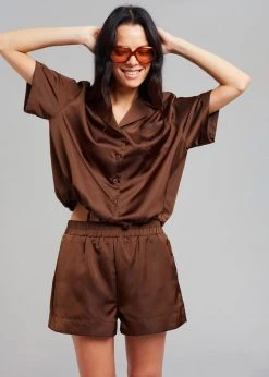 Inch Hadi Satin Shorts - Brown Vacation Edit 20 Inch Hadi Satin Shorts - Brown Vacation Edit