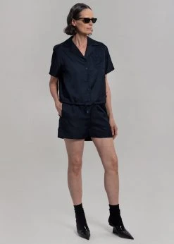 Inch Hadi Satin Shorts - Navy