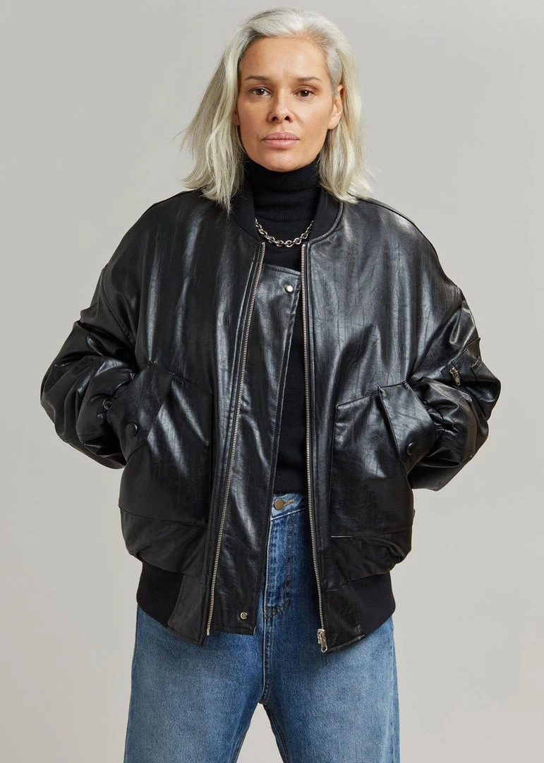 The Frankie Shop Hane Faux Leather Bomber - Black CLOTHING 1 The Frankie Shop Hane Faux Leather Bomber - Black CLOTHING