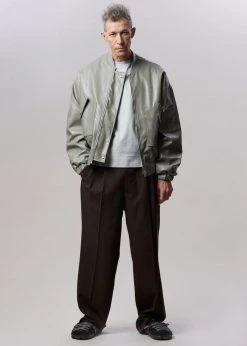 The Frankie Shop Hane Faux Leather Bomber - Eucalyptus CLOTHING
