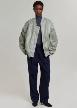 The Frankie Shop Hane Faux Leather Bomber - Eucalyptus CLOTHING
