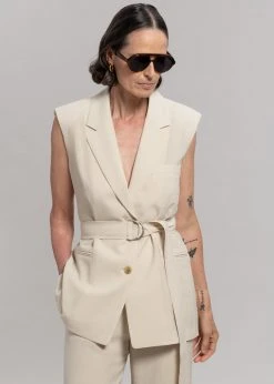 Blossom Hani Belted Vest - Beige CLOTHING