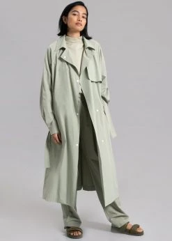 Inni Hattie Trench Coat - Sage CLOTHING