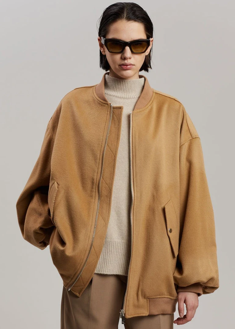 The Frankie Shop CLOTHING Hedy Bomber Jacket - Caramel 2 The Frankie Shop CLOTHING Hedy Bomber Jacket - Caramel