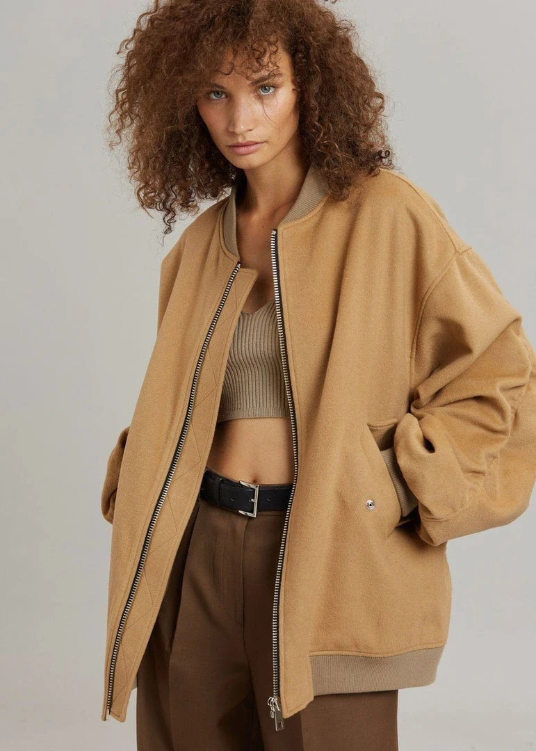 The Frankie Shop CLOTHING Hedy Bomber Jacket - Caramel 3 The Frankie Shop CLOTHING Hedy Bomber Jacket - Caramel