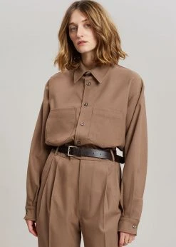 The Frankie Shop Heith Flanelle Shirt - Hazelnut CLOTHING