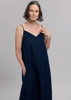 The Frankie Shop Hemi Linen Dress - Navy CLOTHING
