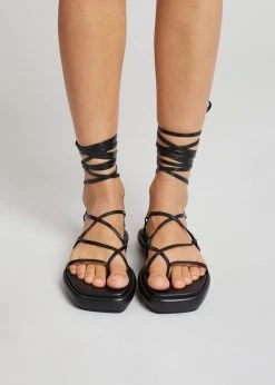 Ilio Smeraldo Géraldine Boublil Lace Up Flat Sandal - Black
