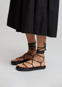 Ilio Smeraldo Géraldine Boublil Lace Up Flat Sandal - Black