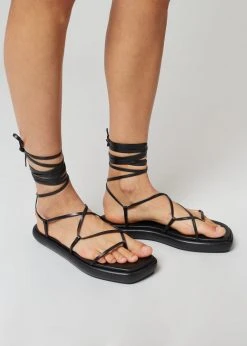 Ilio Smeraldo Géraldine Boublil Lace Up Flat Sandal - Black