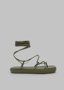 Ilio Smeraldo Géraldine Boublil Lace Up Flat Sandal - Kaki SHOES