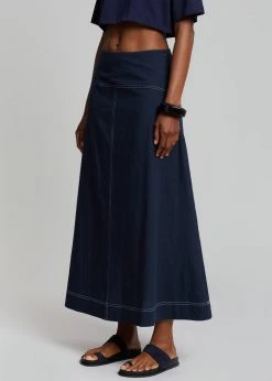 The Frankie Shop Iris Midi Skirt - Dark Indigo CLOTHING