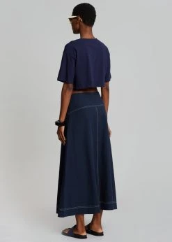 The Frankie Shop Iris Midi Skirt - Dark Indigo CLOTHING
