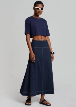 The Frankie Shop Iris Midi Skirt - Dark Indigo CLOTHING