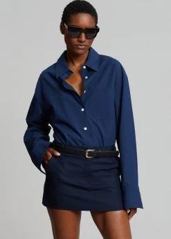 The Frankie Shop CLOTHING Isle Linen Mini Skirt - Navy