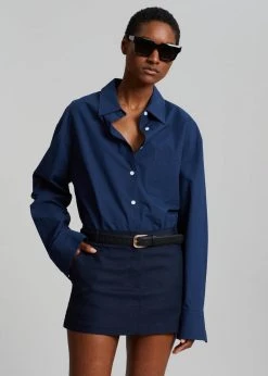 The Frankie Shop CLOTHING Isle Linen Mini Skirt - Navy