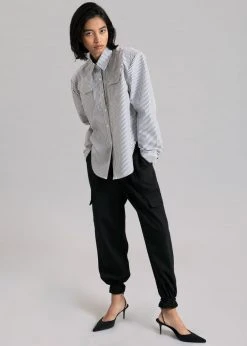 Black Fuchsia Jeanne Padded Shirt - Black Stripe CLOTHING