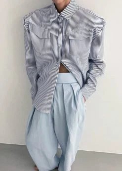 Black Fuchsia CLOTHING Jeanne Padded Shirt - Navy Stripe 17 Black Fuchsia CLOTHING Jeanne Padded Shirt - Navy Stripe