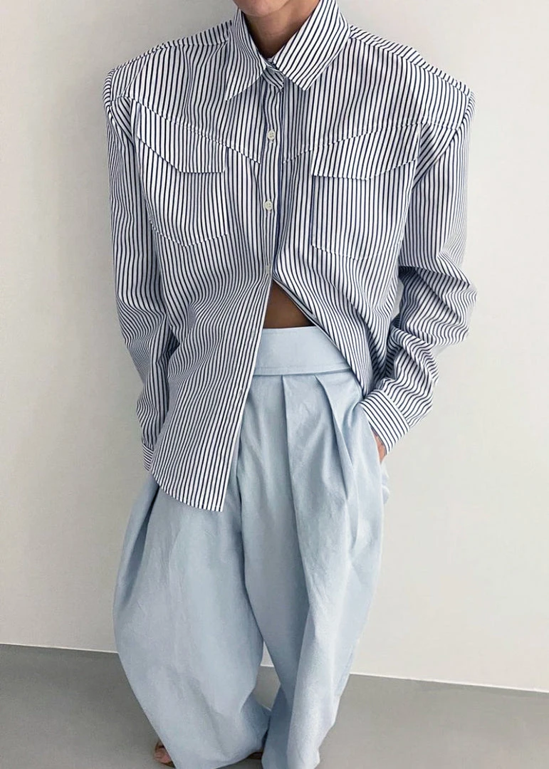 Black Fuchsia CLOTHING Jeanne Padded Shirt - Navy Stripe 9 Black Fuchsia CLOTHING Jeanne Padded Shirt - Navy Stripe