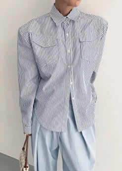 Black Fuchsia CLOTHING Jeanne Padded Shirt - Navy Stripe 16 Black Fuchsia CLOTHING Jeanne Padded Shirt - Navy Stripe