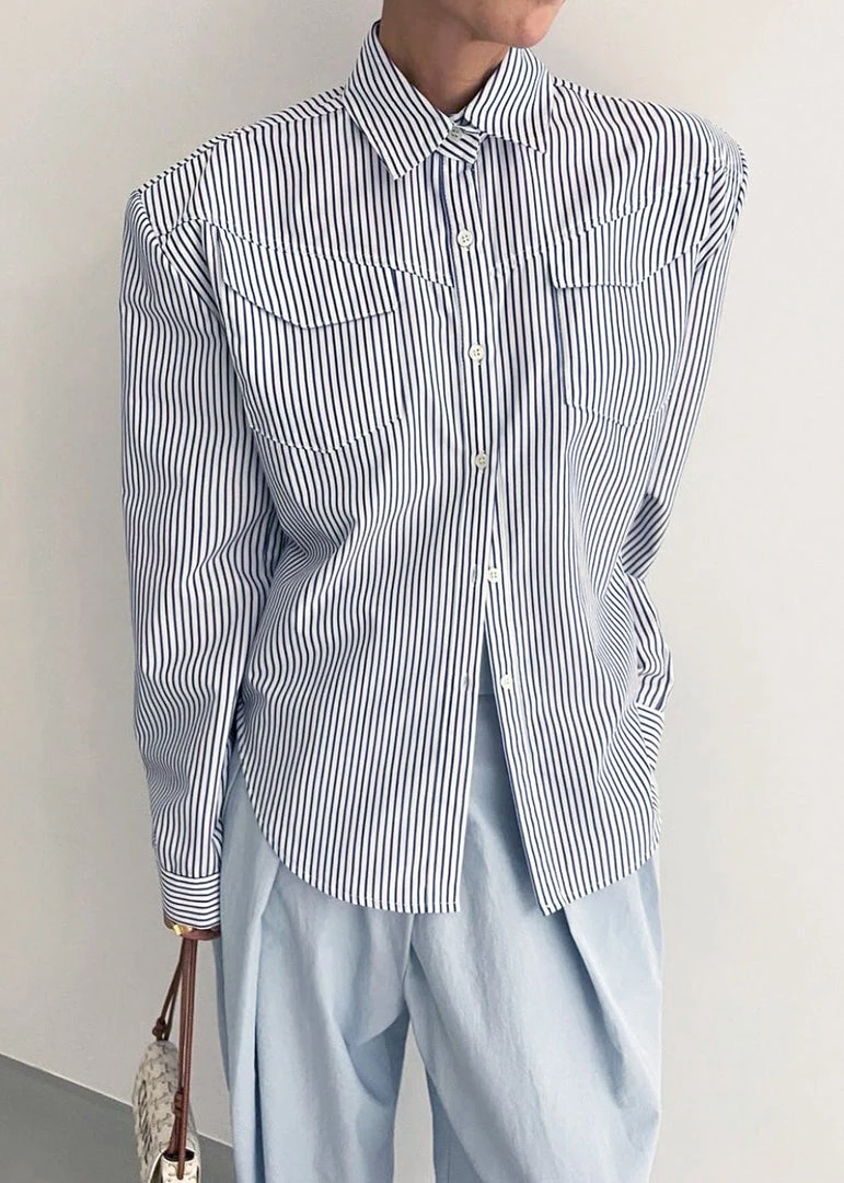 Black Fuchsia CLOTHING Jeanne Padded Shirt - Navy Stripe 8 Black Fuchsia CLOTHING Jeanne Padded Shirt - Navy Stripe