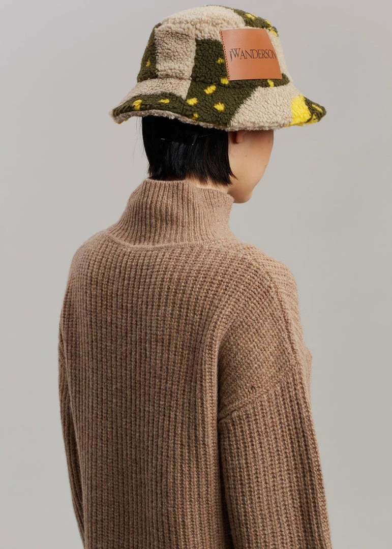 Men JW Anderson Asymmetric Bucket Hat - Natural/Green 1 Men JW Anderson Asymmetric Bucket Hat - Natural/Green