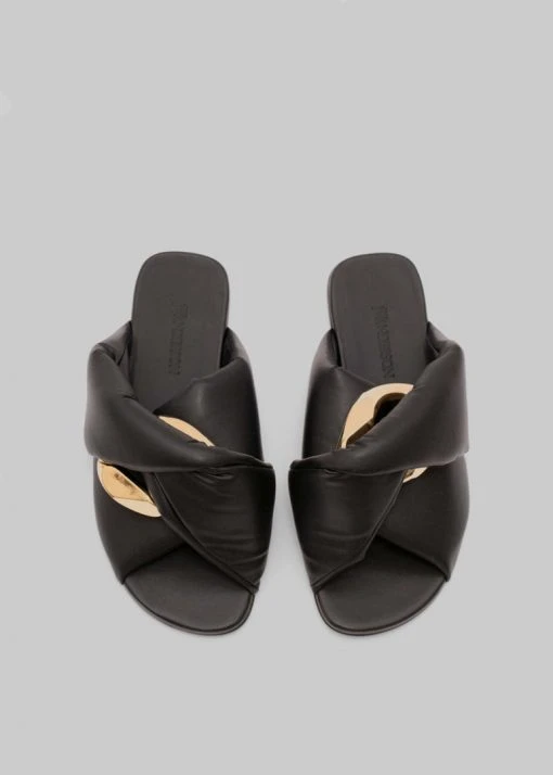 Vacation Edit JW Anderson Chain Flat Sandals - Black