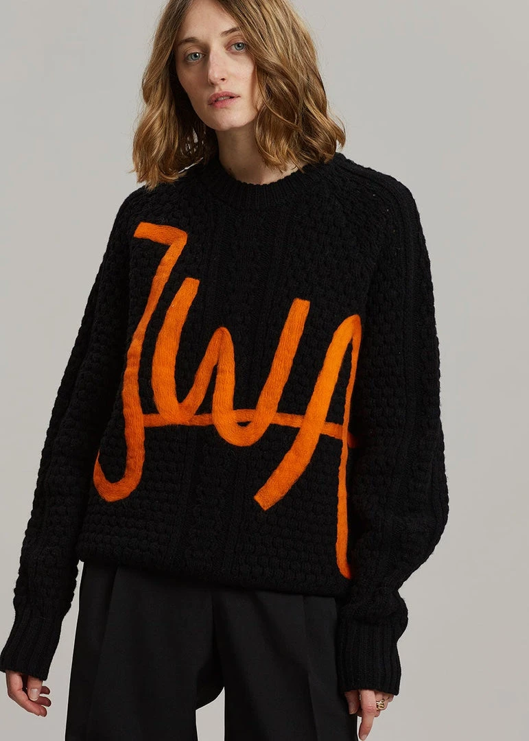 JW Anderson Crewneck Cable Jumper - Black/Orange 2 JW Anderson Crewneck Cable Jumper - Black/Orange