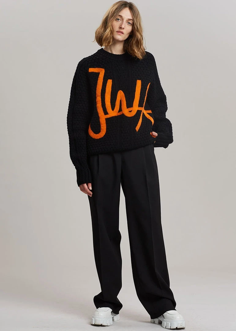 JW Anderson Crewneck Cable Jumper - Black/Orange 1 JW Anderson Crewneck Cable Jumper - Black/Orange