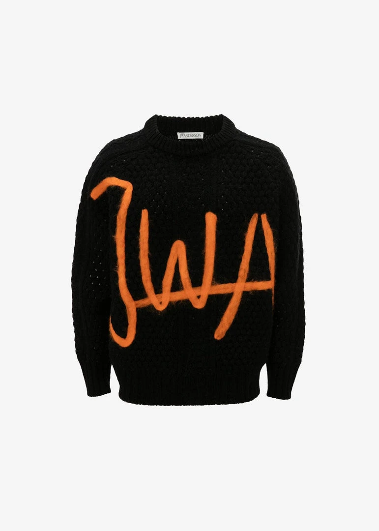 JW Anderson Crewneck Cable Jumper - Black/Orange 9 JW Anderson Crewneck Cable Jumper - Black/Orange