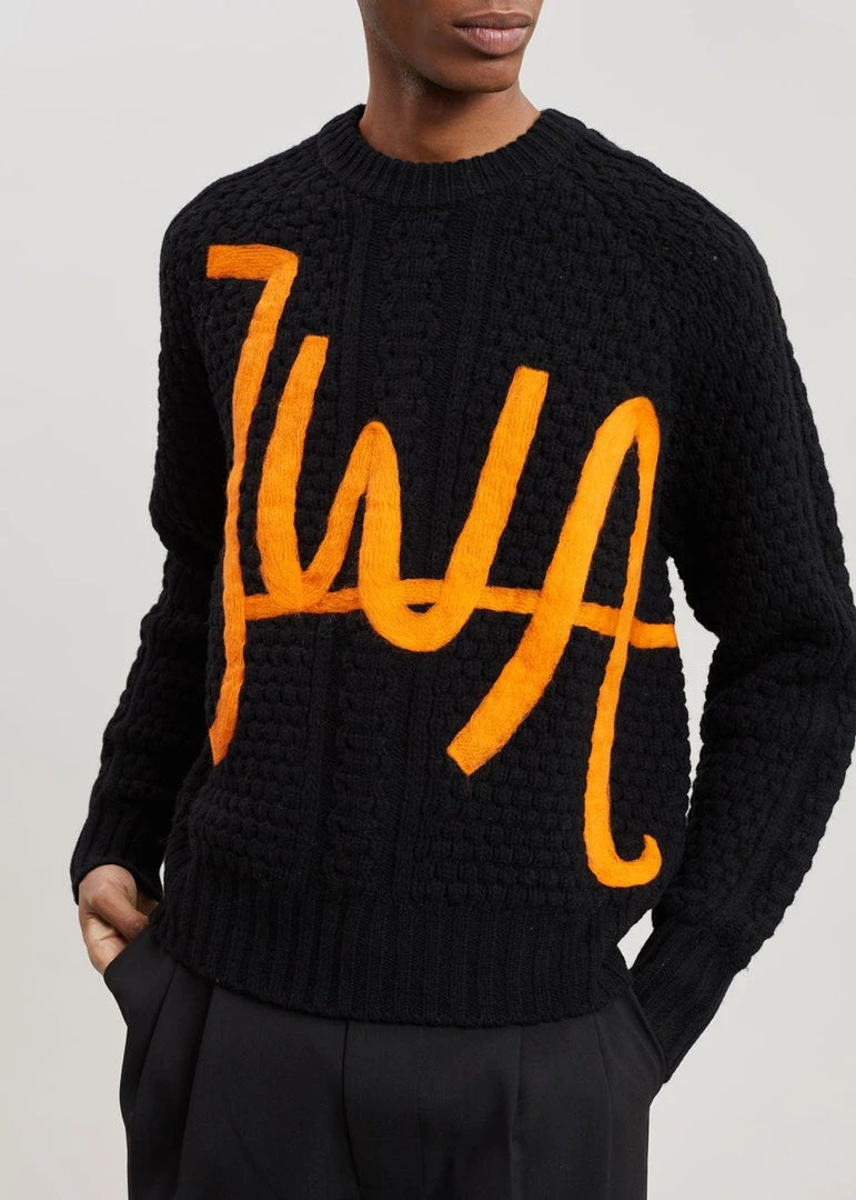 JW Anderson Crewneck Cable Jumper - Black/Orange 6 JW Anderson Crewneck Cable Jumper - Black/Orange