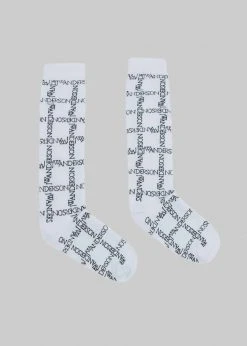 ACCESSORIES JW Anderson Logo Grid Ankle Socks - White/Black